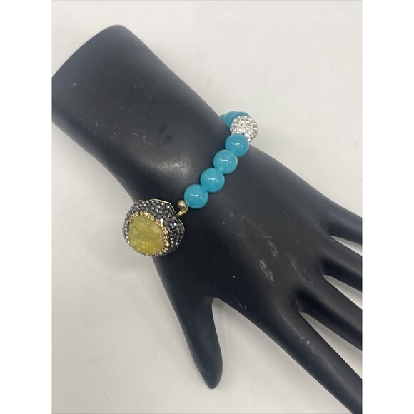 Sacred Stones Natural Blue Agate Stone And Druzy Stone Stretch Bracelet New - Picture 5 of 6